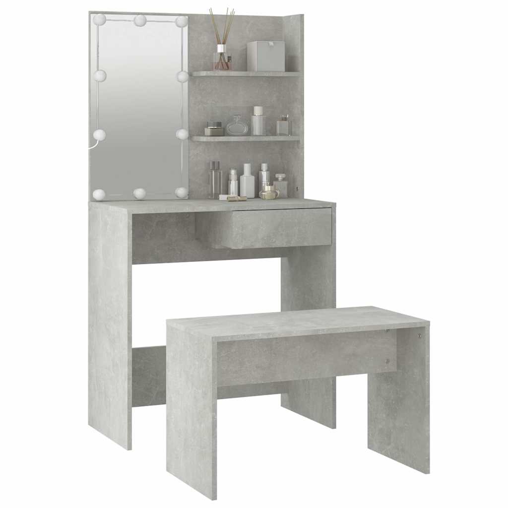 Dressing Table Set with LED Concrete Grey Engineered Wood