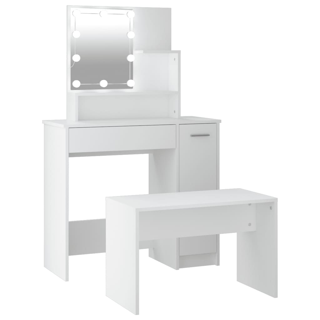 Dressing Table Set With LED | White | Engineered wood | Medium