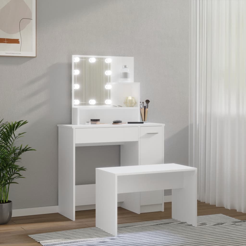 Dressing Table Set With LED | White | Engineered wood | Medium