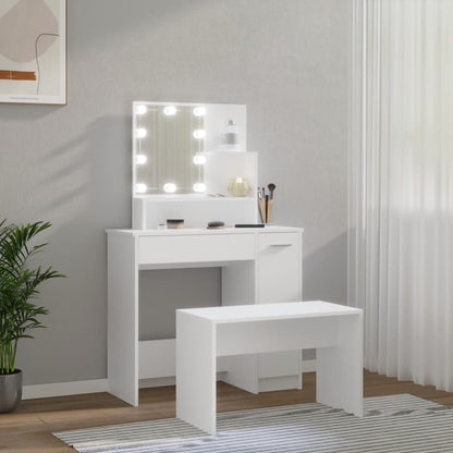 Dressing Table Set With LED | White | Engineered wood | Medium