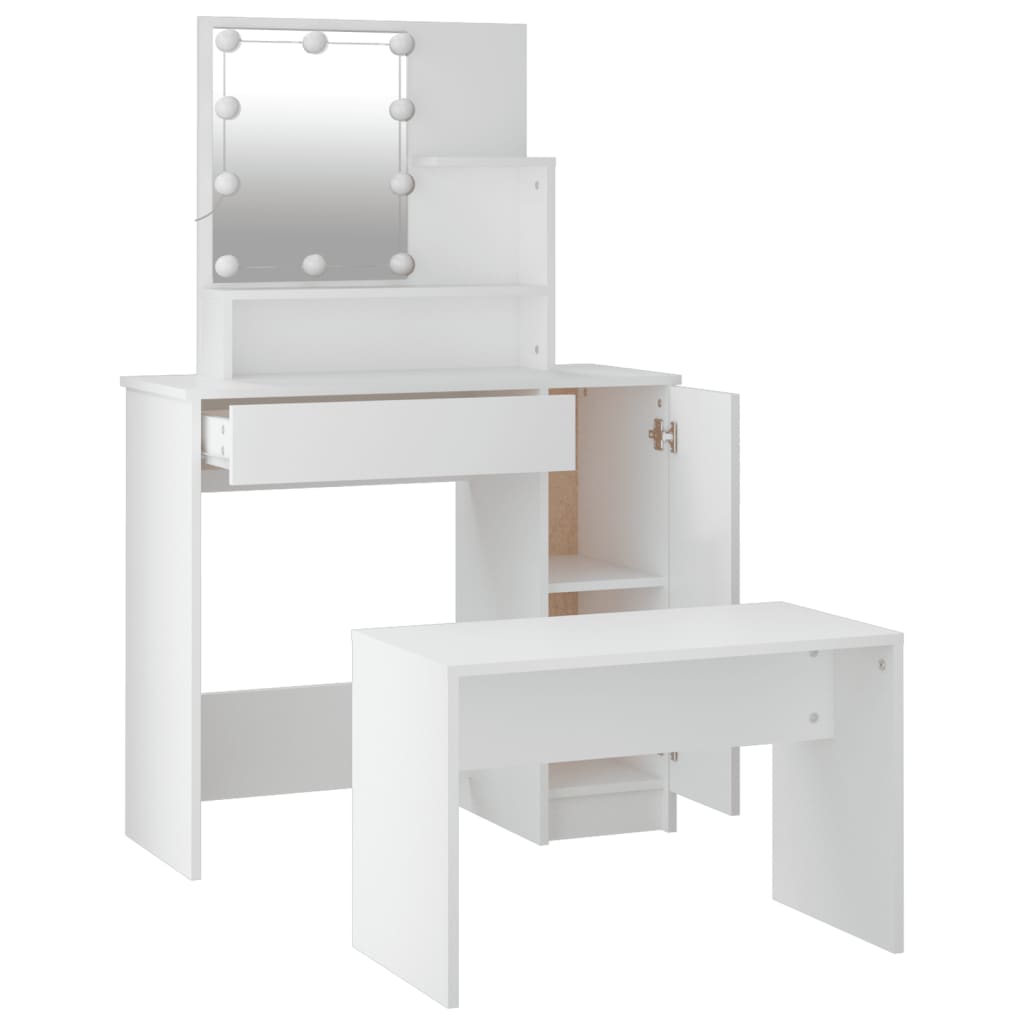 Dressing Table Set With LED | White | Engineered wood | Medium