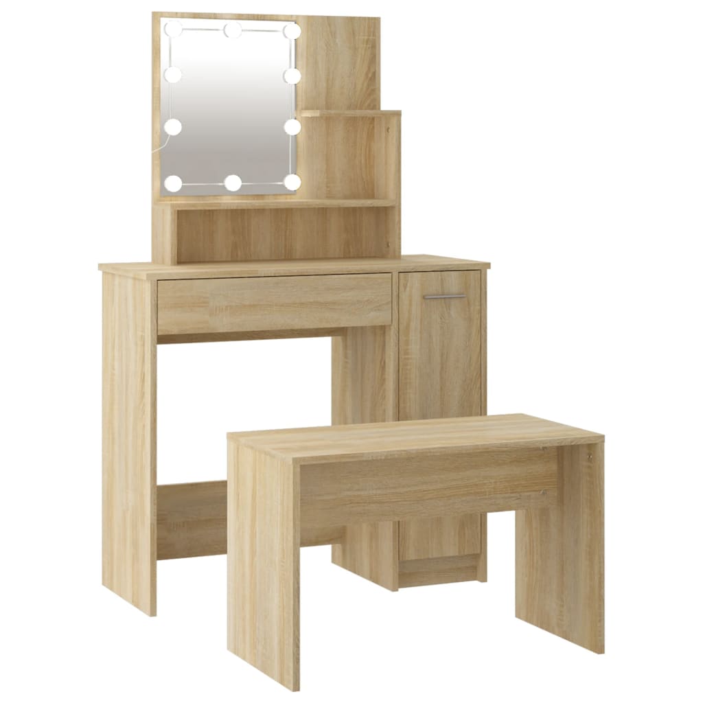 Dressing Table Set with LED Sonoma Oak Engineered Wood