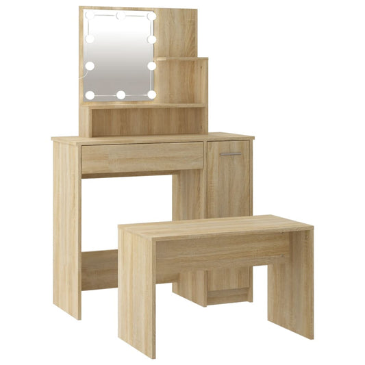 Dressing Table Set with LED Sonoma Oak Engineered Wood