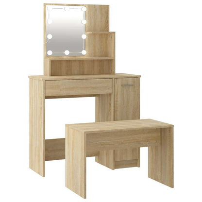 Dressing Table Set with LED Sonoma Oak Engineered Wood