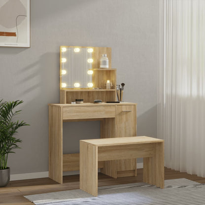 Dressing Table Set with LED Sonoma Oak Engineered Wood