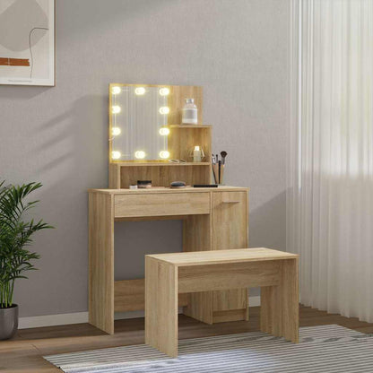 Dressing Table Set with LED Sonoma Oak Engineered Wood