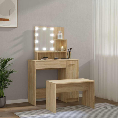 Dressing Table Set with LED Sonoma Oak Engineered Wood