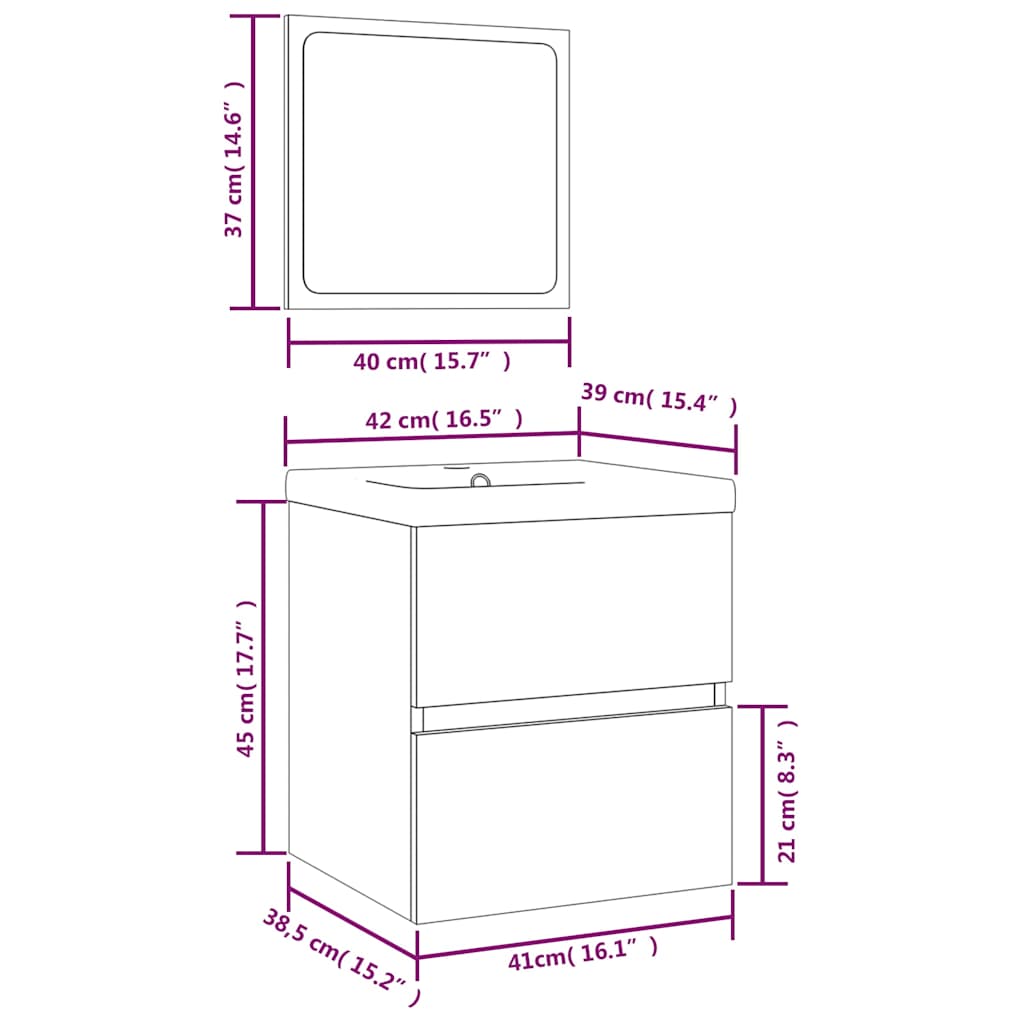 Bathroom Sink Cabinet with Basin and Mirror Sonoma Oak