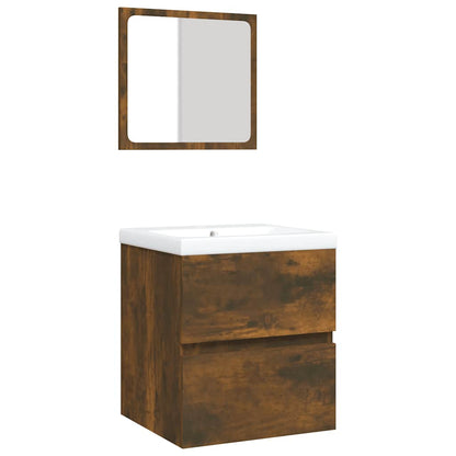 Bathroom Sink Cabinet with Basin and Mirror Smoked Oak