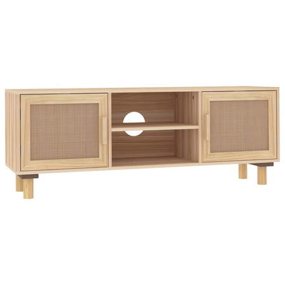 TV Cabinet Brown 105x30x40 cm Solid Wood Pine&Natural Rattan