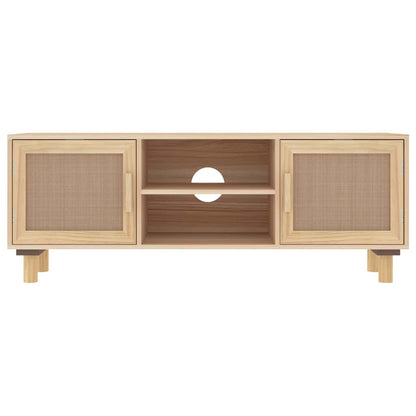 TV Cabinet Brown 105x30x40 cm Solid Wood Pine&Natural Rattan