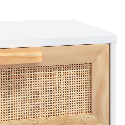 Console Table White 80x30x75 cm Solid Wood Pine&Natural Rattan