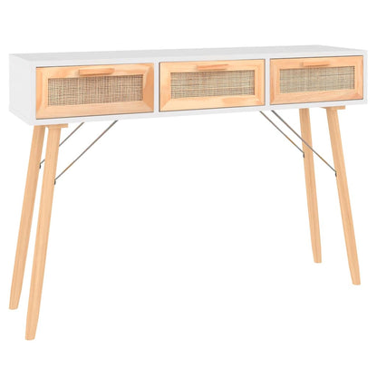 Console Table | White | Engineered wood, solid pinewood, natural rattan