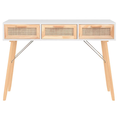 Console Table | White | Engineered wood, solid pinewood, natural rattan
