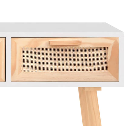 Console Table | White | Engineered wood, solid pinewood, natural rattan