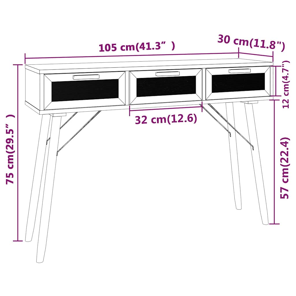 Console Table | White | Engineered wood, solid pinewood, natural rattan