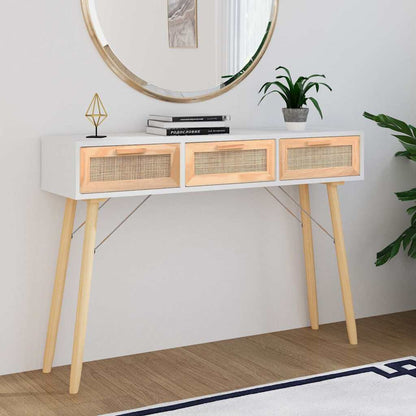 Console Table | White | Engineered wood, solid pinewood, natural rattan