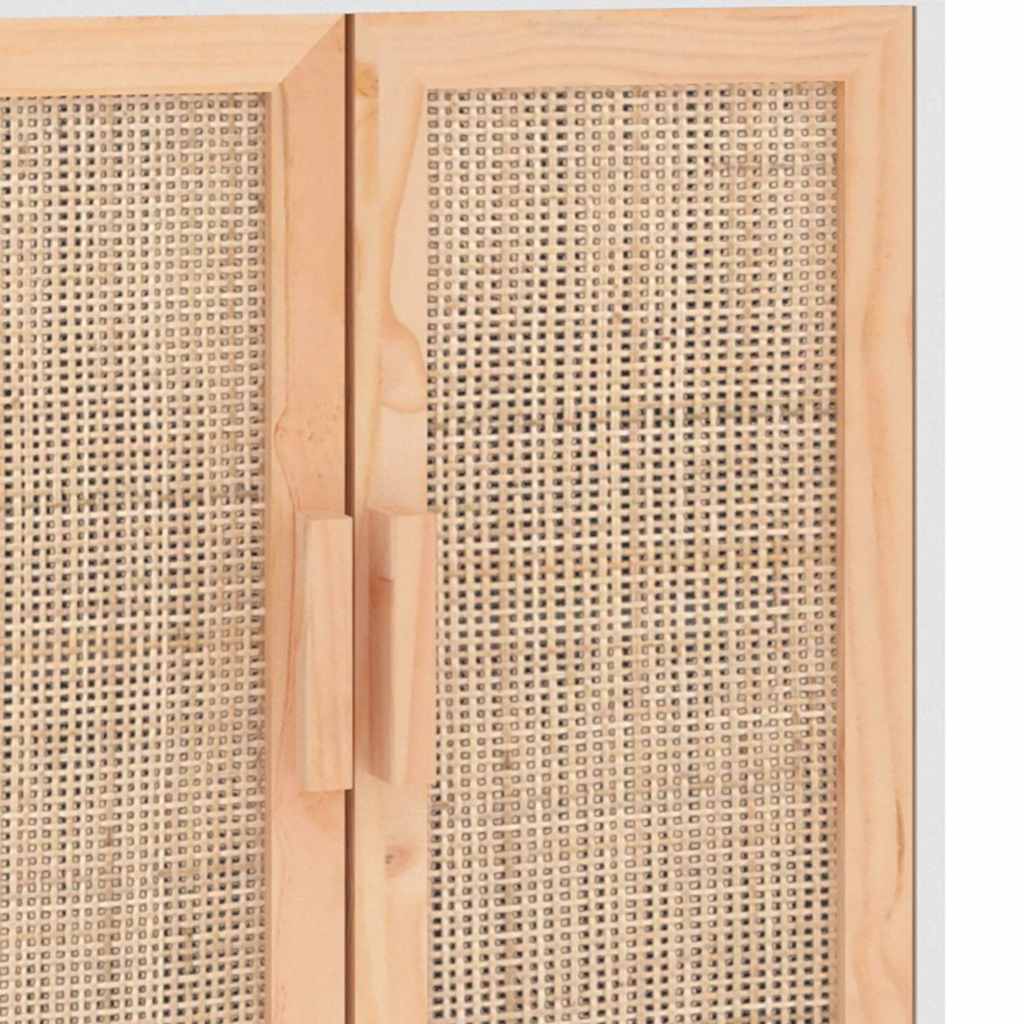 Sideboard White 60x30x70 cm Solid Wood Pine and Natural Rattan