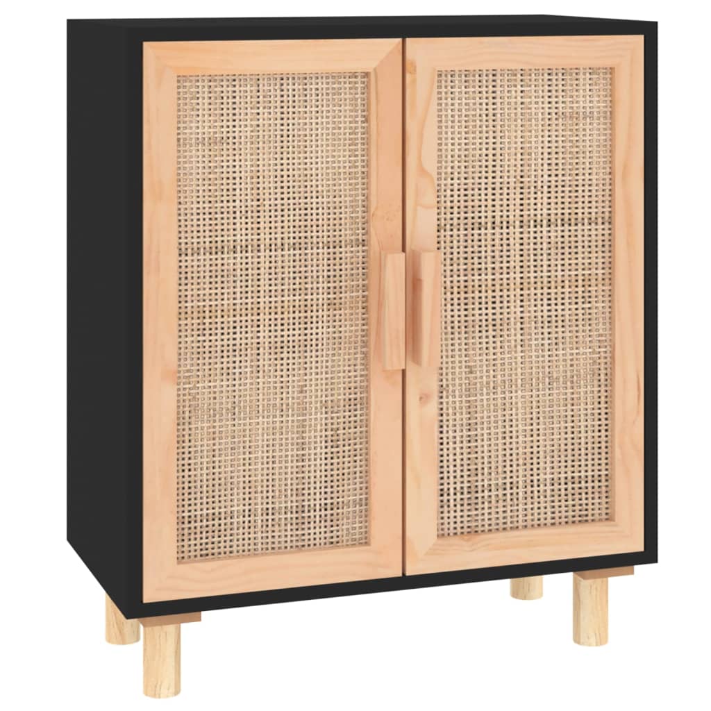 Sideboard | Black | Engineered wood, Solid pine wood, Natural rattan