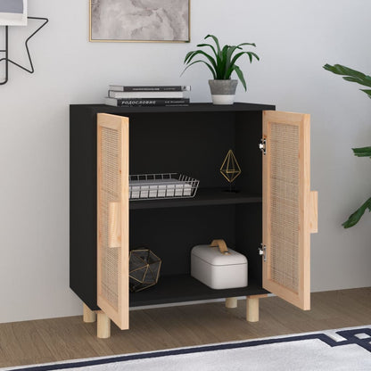 Sideboard | Black | Engineered wood, Solid pine wood, Natural rattan