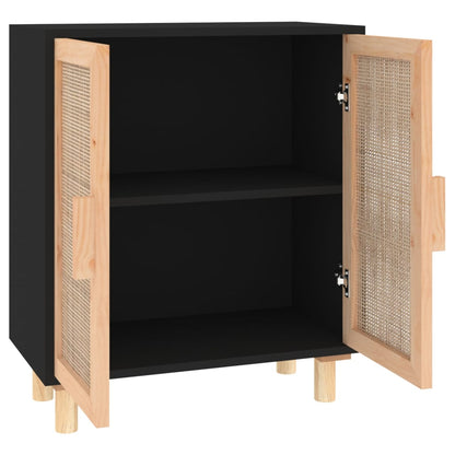 Sideboard | Black | Engineered wood, Solid pine wood, Natural rattan