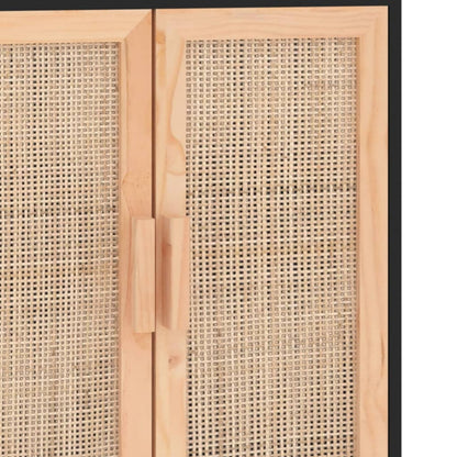 Sideboard | Black | Engineered wood, Solid pine wood, Natural rattan
