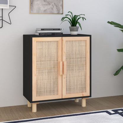 Sideboard | Black | Engineered wood, Solid pine wood, Natural rattan