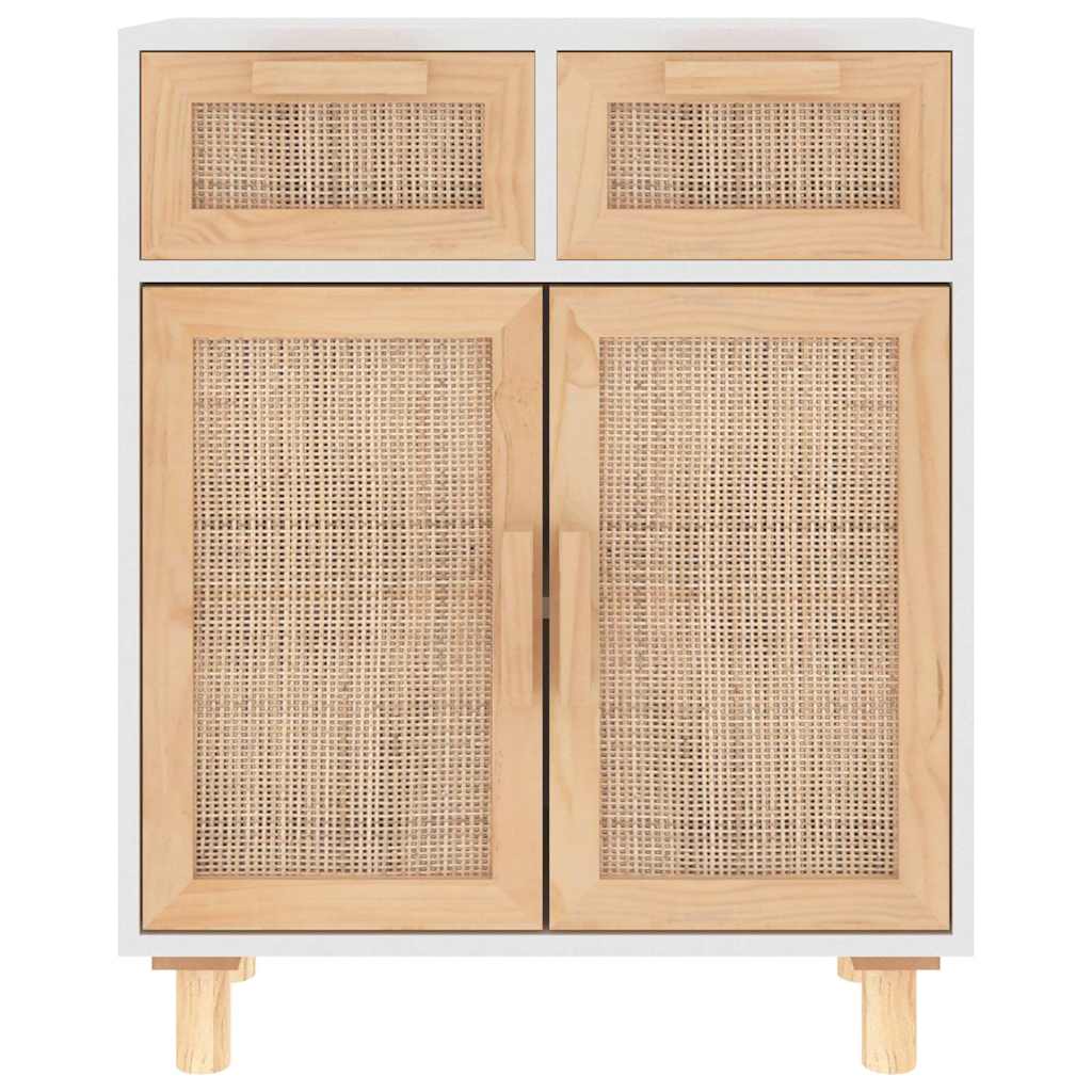 Sideboard White 60x30x75 cm Solid Wood Pine and Natural Rattan