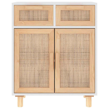 Sideboard White 60x30x75 cm Solid Wood Pine and Natural Rattan