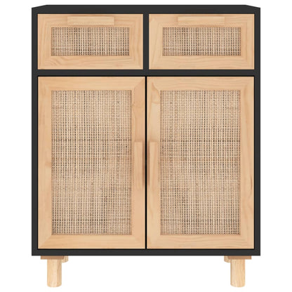 Sideboard Black 60x30x75 cm Solid Wood Pine and Natural Rattan
