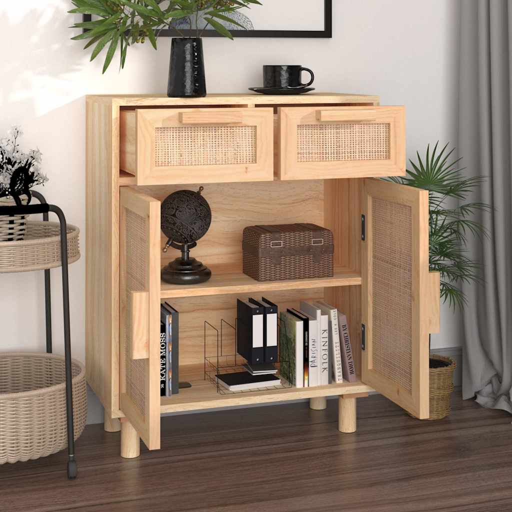 Sideboard Brown 60x30x75 cm Solid Wood Pine and Natural Rattan