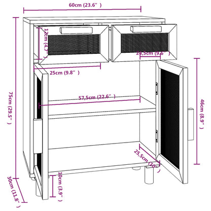 Sideboard Brown 60x30x75 cm Solid Wood Pine and Natural Rattan