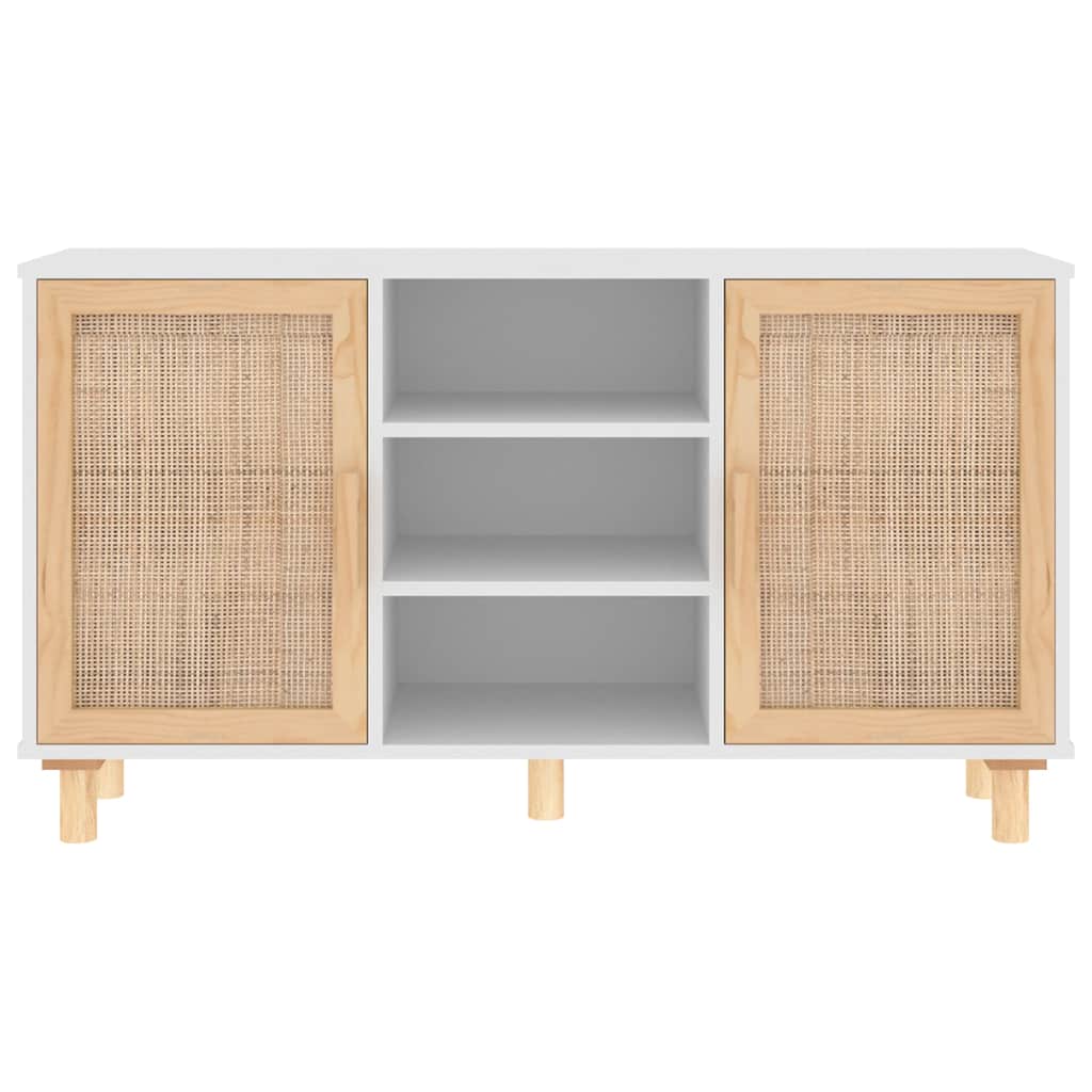 Sideboard White 105x30x60 cm Solid Wood Pine and Natural Rattan