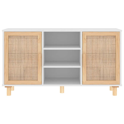 Sideboard White 105x30x60 cm Solid Wood Pine and Natural Rattan