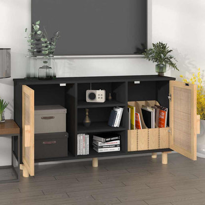 Sideboard Black 105x30x60 cm Solid Wood Pine and Natural Rattan