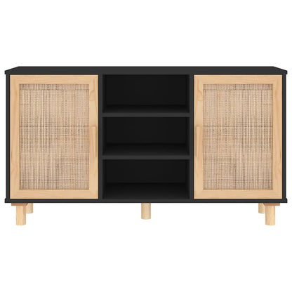 Sideboard | Black | Engineered wood, Solid pine wood, Natural rattan