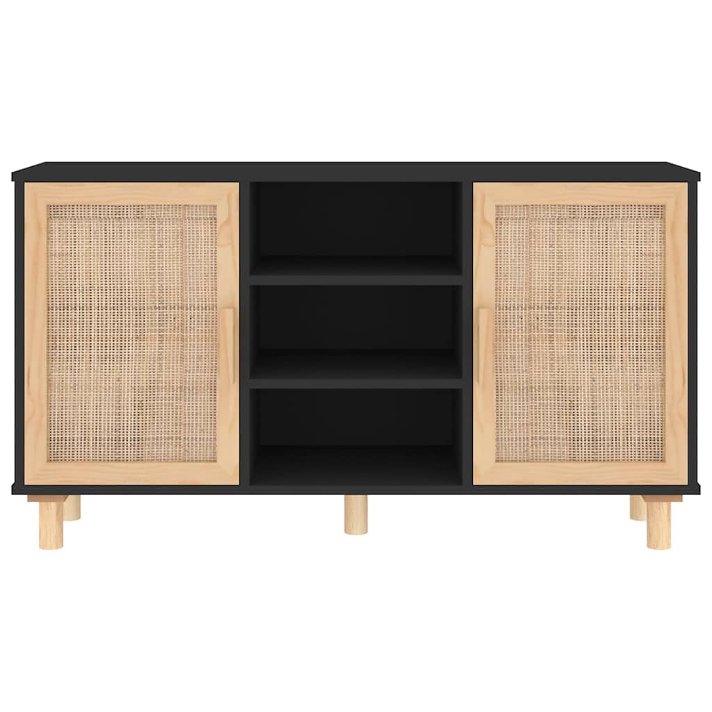 Sideboard Black 105x30x60 cm Solid Wood Pine and Natural Rattan