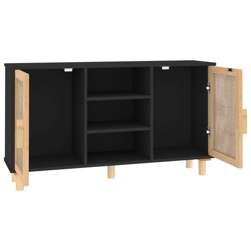 Sideboard | Black | Engineered wood, Solid pine wood, Natural rattan
