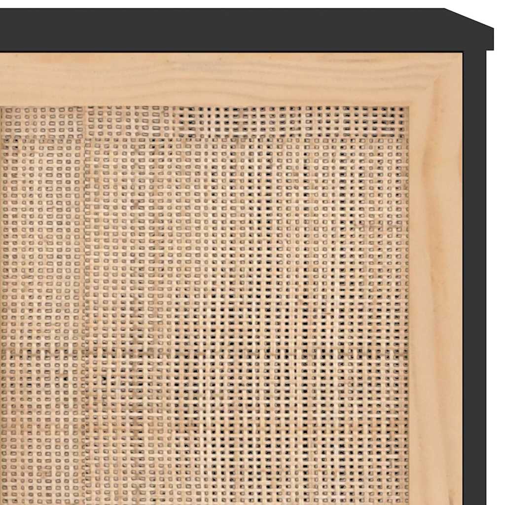 Sideboard Black 105x30x60 cm Solid Wood Pine and Natural Rattan