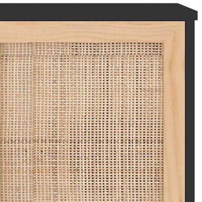 Sideboard Black 105x30x60 cm Solid Wood Pine and Natural Rattan