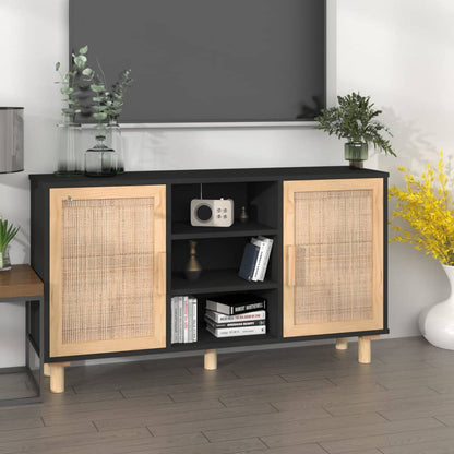 Sideboard | Black | Engineered wood, Solid pine wood, Natural rattan