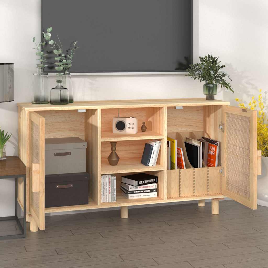 Sideboard Brown 105x30x60 cm Solid Wood Pine and Natural Rattan