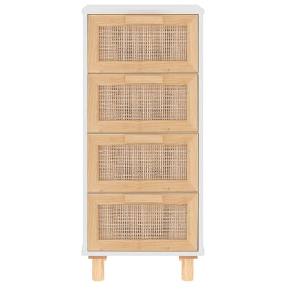 Sideboard White 40x30x90 cm Solid Wood Pine and Natural Rattan