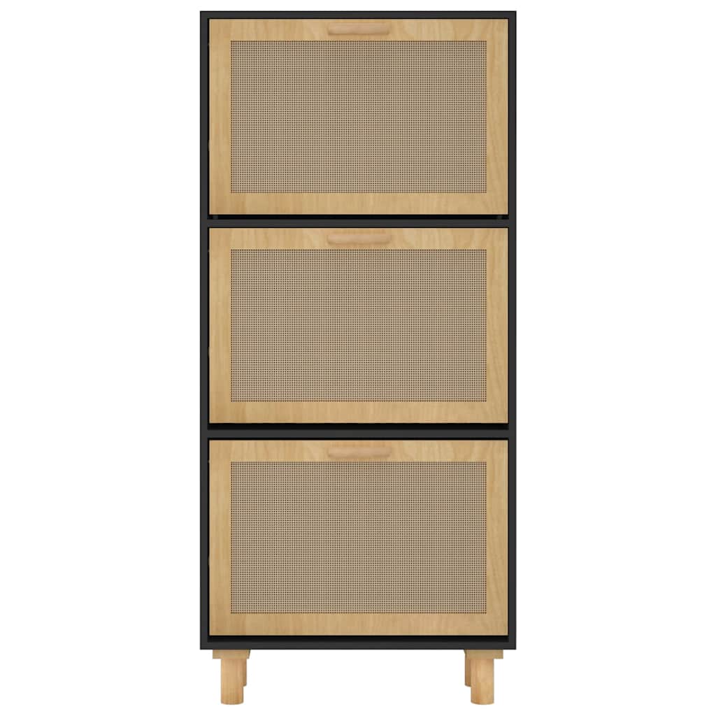 Shoe Cabinet Black 52x25x115 cm Engineered Wood&Natural Rattan