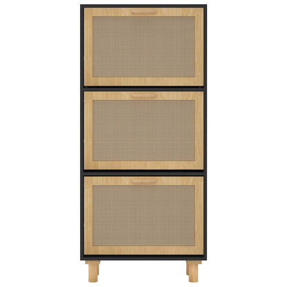 Shoe Cabinet Black 52x25x115 cm Engineered Wood&Natural Rattan