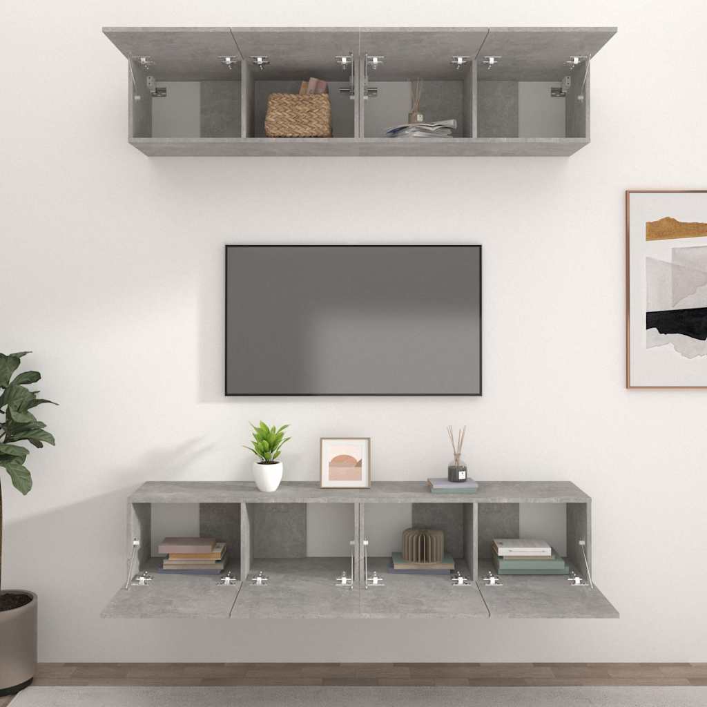 4 Piece TV Cabinet Set Concrete Grey 80x30x30 cm Engineered Wood