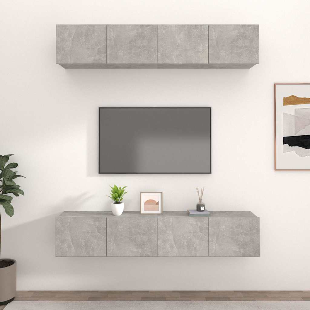 4 Piece TV Cabinet Set Concrete Grey 80x30x30 cm Engineered Wood