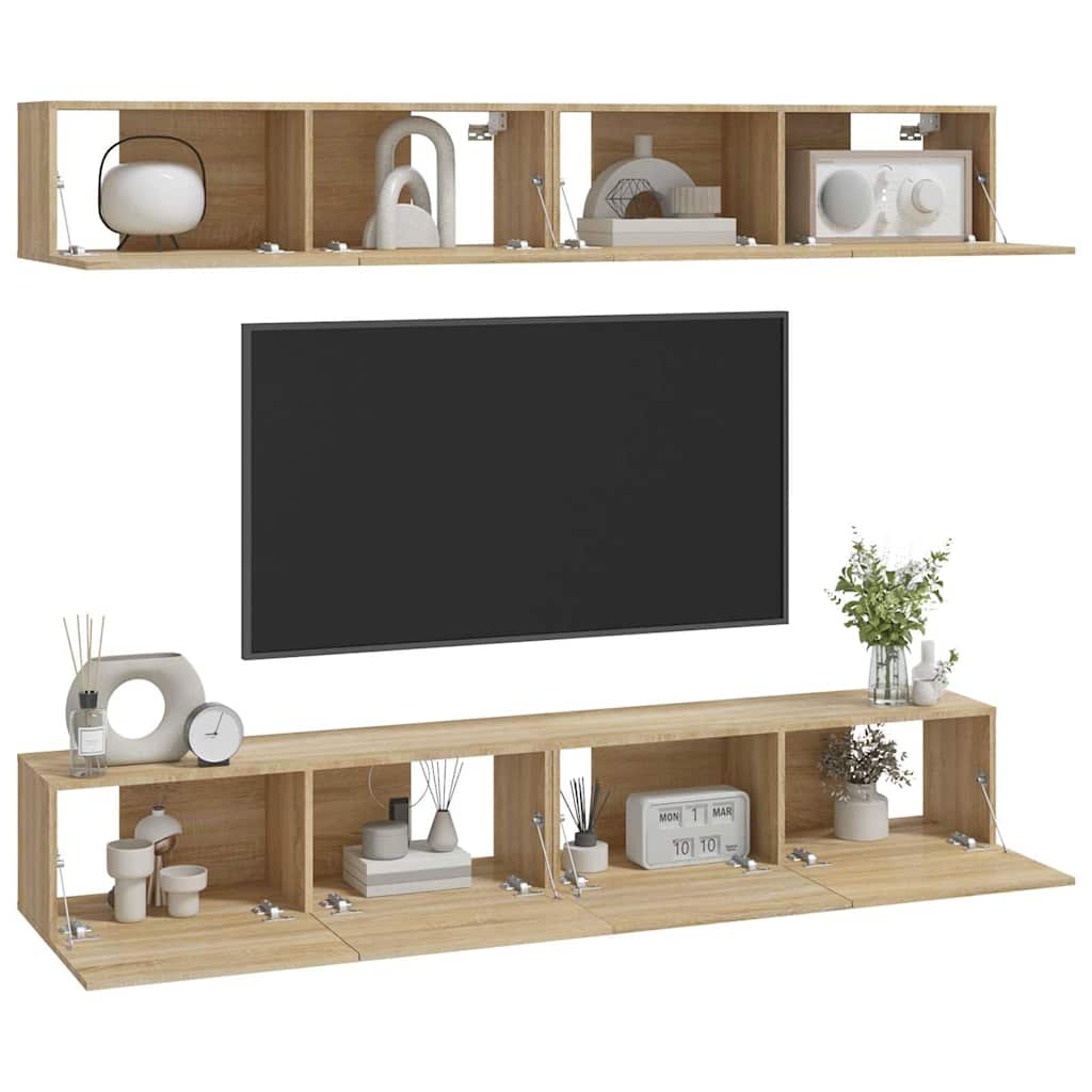 4 Piece Wall-mounted TV Cabinet Set Sonoma Oak 100x30x30 cm