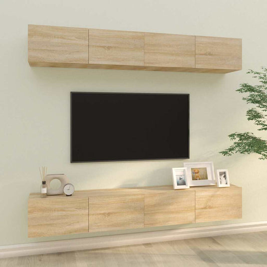 4 Piece Wall-mounted TV Cabinet Set Sonoma Oak 100x30x30 cm