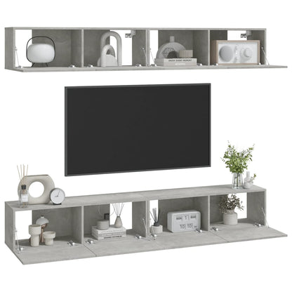 4 Piece Wall-mounted TV Cabinet Set Concrete Grey 100x30x30 cm